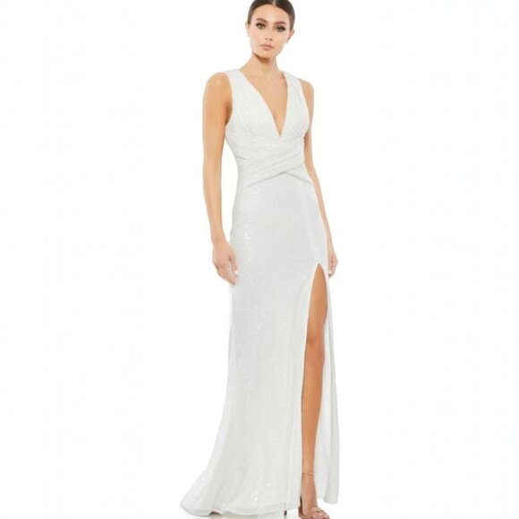 NEW NWT White Mac Duggal Long Formal  sequin Dress Size 0 Size XS - Picture 1 of 4